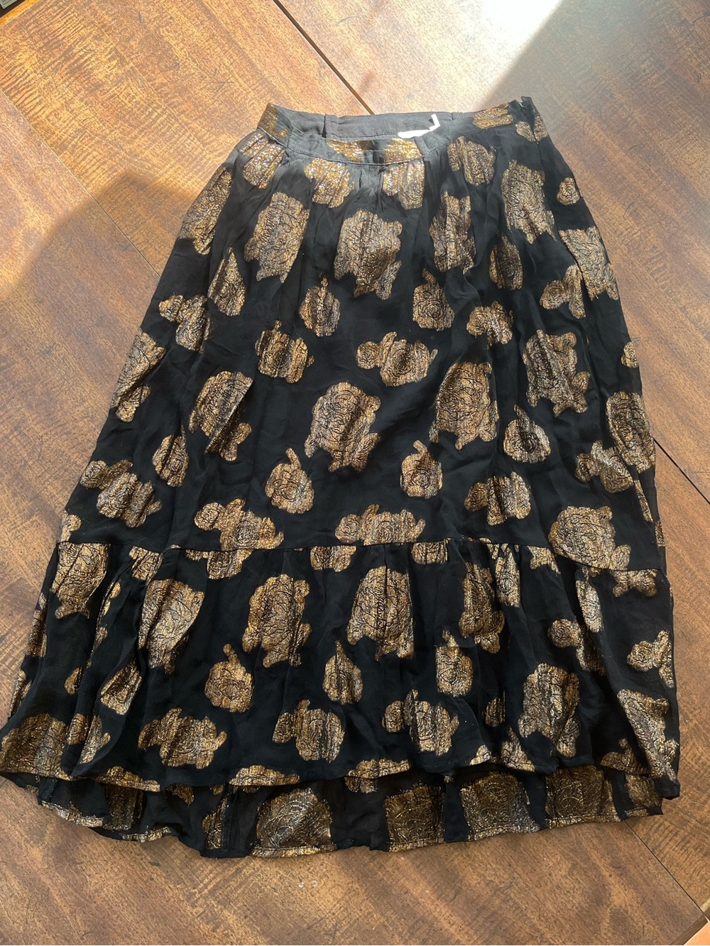 Anthropologie Floreat Oralie Metallic Floral Maxi Skirt Black Bronze Size 4 Boho